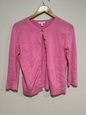 Lilly Pulitzer Pink 100% Cotton Knit Button Front Crew Neck Cardigan Sweater XS